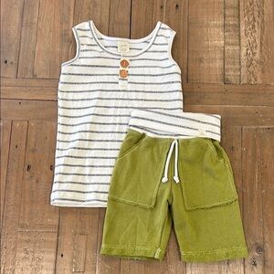 Lulu and Roo Striped White and Gray Tank Top and shorts set